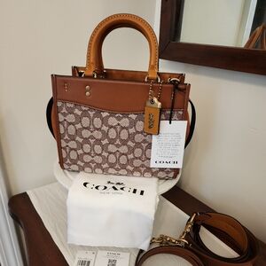 Coach Rogue 25 in Signature Textile Jacquard NWT Cocoa/Burnished Amber